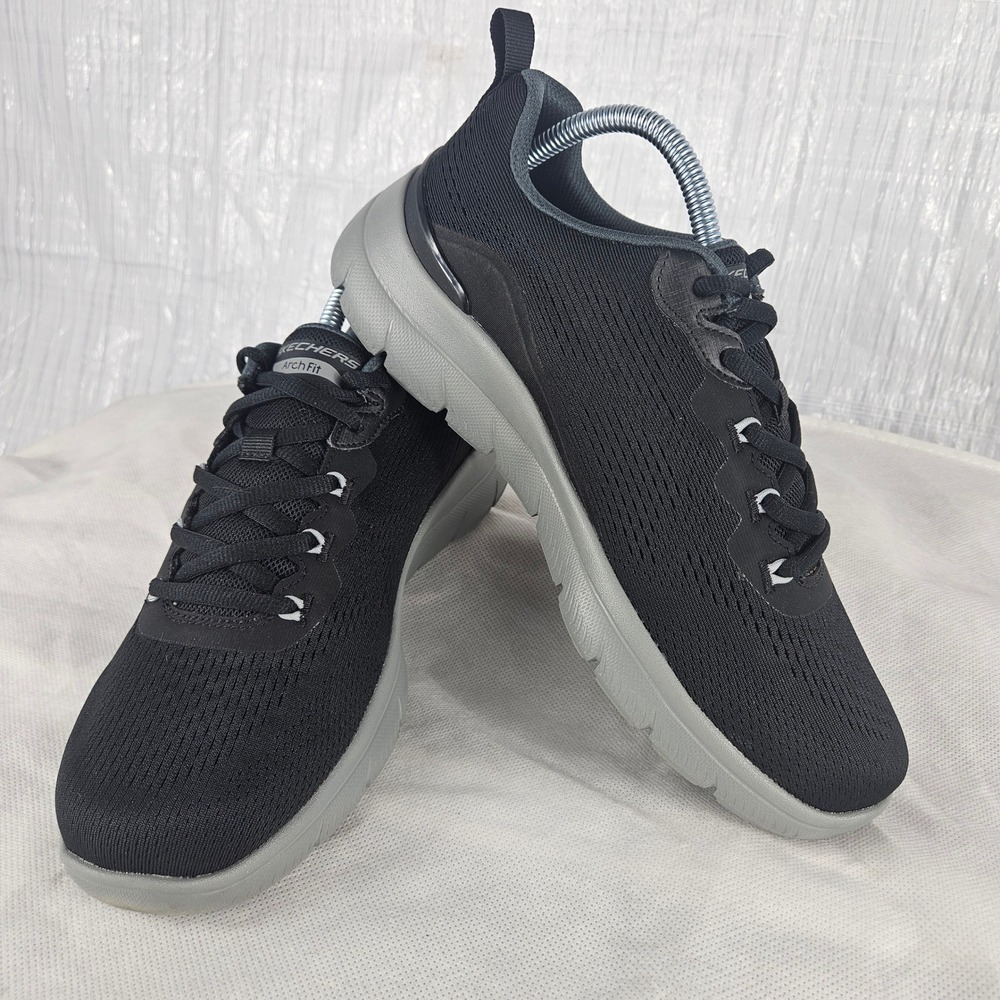 Skechers Arch Fit Mens 7.5 Extra Wide Black Charcoal Sneakers High Summit 233178